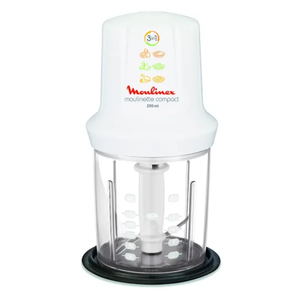 Hachoir moulinex Multi moulinette, Mini hachoir, Compact, fonction 3 en 1, capacité 250 ml, 350 W, Blanc