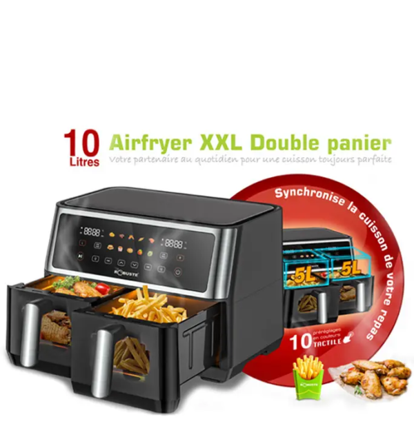 Air fryer 10 litre robuste double bac